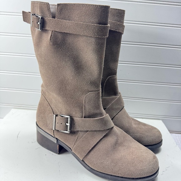 Vince Camuto Women's Walleya Motorcycle Suede Boots Size 9M Taupe - Picture 1 of 12